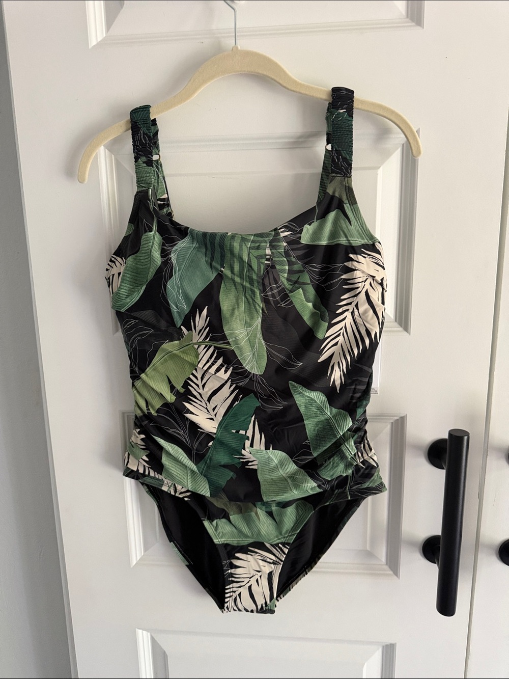 Women’s Black Tropical Leaf One-Piece Swimsuit size 12